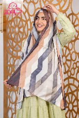 Satin scarf striped in gray, beige, and brown colors