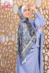  Satin scarf in navy and beige colors