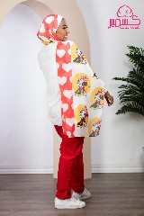 Scarf printed in white and red colors