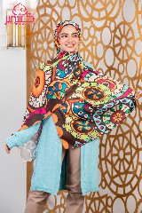  Satin scarf with a multicolored circle pattern