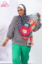  Scarf with colorful flower illustrations on background gray