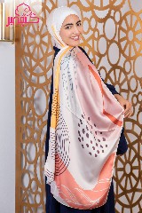 Satin scarf printed with black, dark and light semon colors