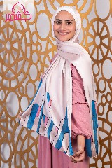  Satin scarf printed with kashmeir and indego colors