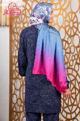  Satin scarf with gradient colors ranging from blue to fuchsia