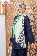 Satin scarf in light apple green and navy colors