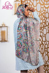  Satin scarf with colorful circles pattern and a cafe colored background 