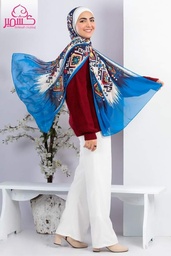  Scarf with white and dark red colors and blue background